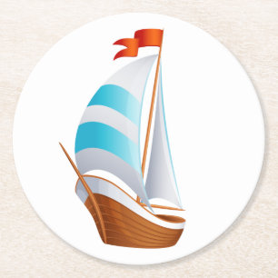Nautical Sailboat Blue Turquoise - Ocean Beach Round Paper Coaster