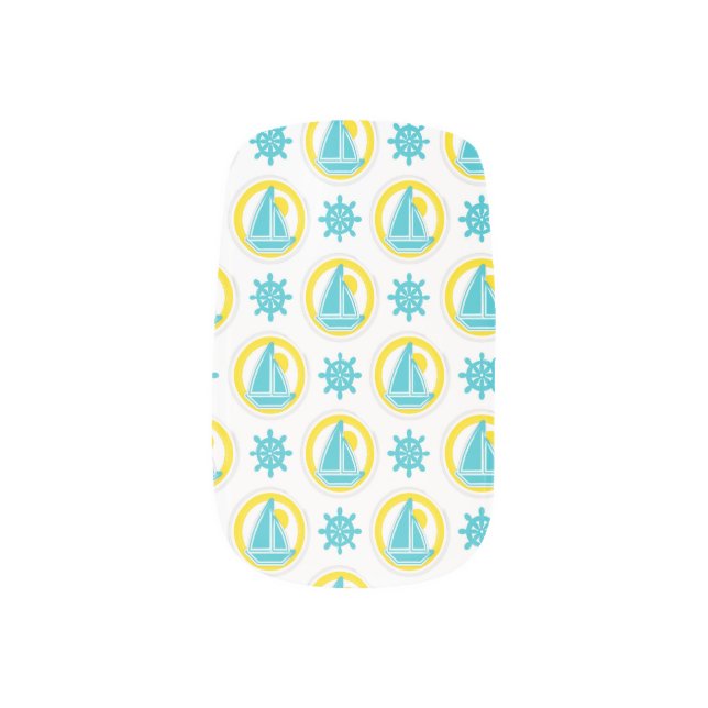 Nautical Sailboat Blue Yellow Boating Fun Fashion Minx Nail Art (Left Thumb)