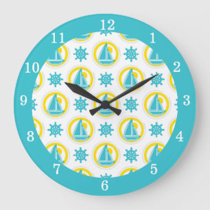 Nautical Sailboat Blue Yellow Ocean Lake House Large Clock