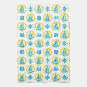 Nautical Sailboat Blue & Yellow Ocean Lake Theme Kitchen Towel