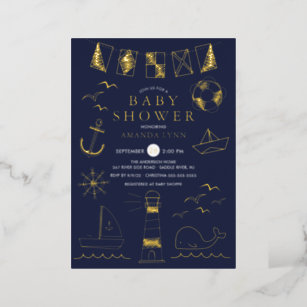 Nautical Sailboat Boy Baby Shower Foil Invitation