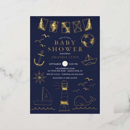 Nautical Sailboat Boy Baby Shower Foil Invitation