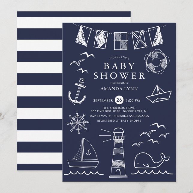 Nautical Sailboat Boy Baby Shower Invitation (Front/Back)