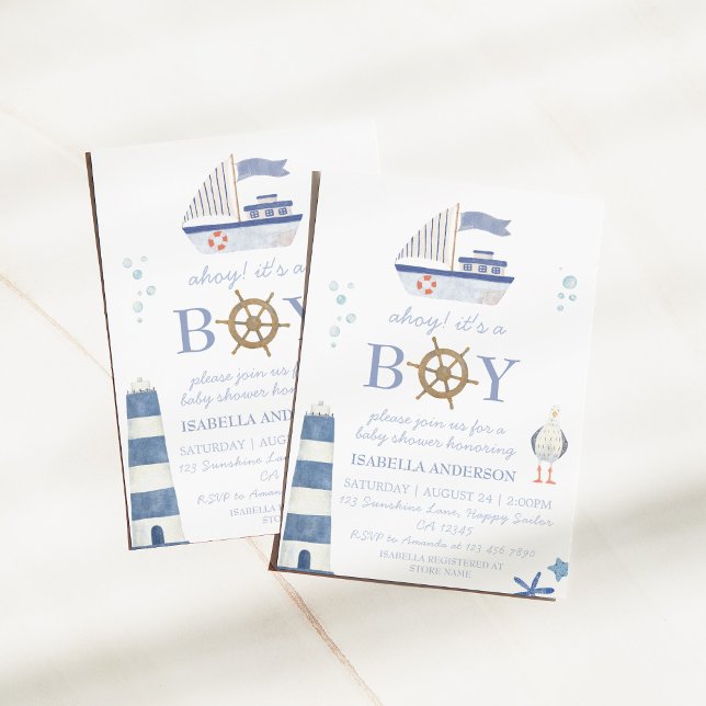 Nautical Sailboat Boy Baby Shower Invitation (Creator Uploaded)