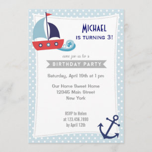 Nautical Sailboat Boy Birthday Invitation Blue