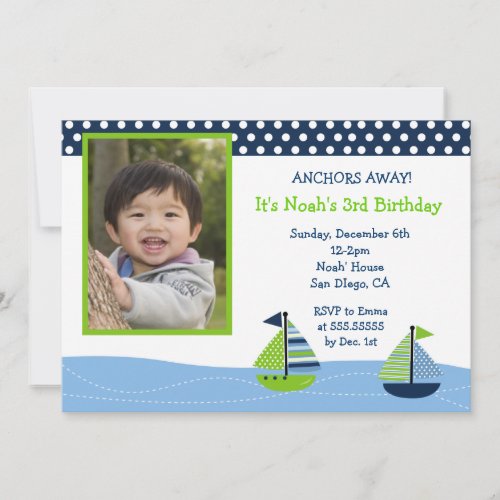 Nautical Sailboat Boys Photo Birthday Invitations