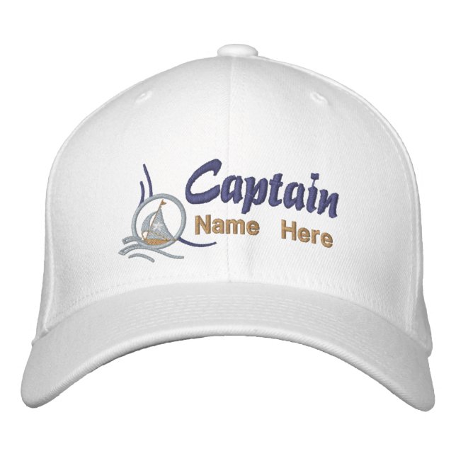 Nautical Sailboat Captain Personalized Embroidery Embroidered Baseball Cap (Front)