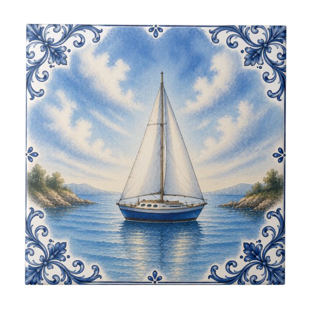 Nautical Sailboat Ceramic Tile (Front)