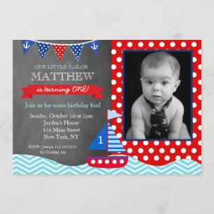 Nautical Sailboat Chalkboard Birthday Invitation