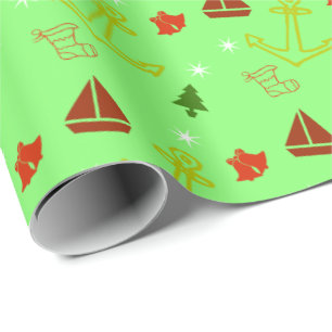 Nautical Sailboat Christmas Holiday Gift Wrap