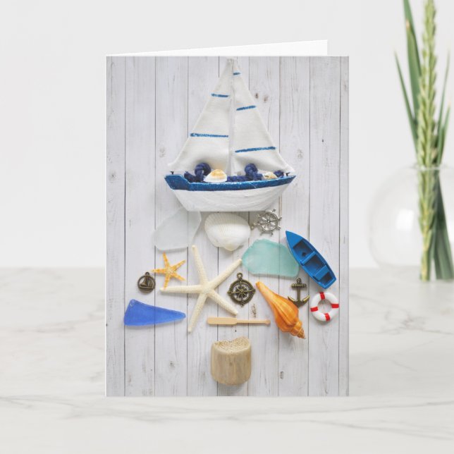 Nautical Sailboat Christmas Tree Holiday Card (Front)