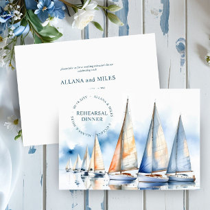 Nautical Sailboat Coastal Wedding Rehearsal Dinner Invitation