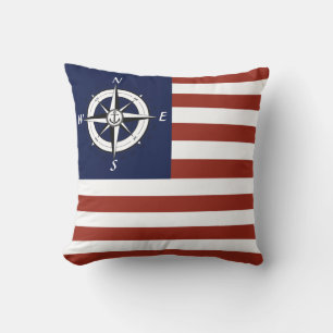 Nautical sailboat compass/American flag stripe Throw Pillow