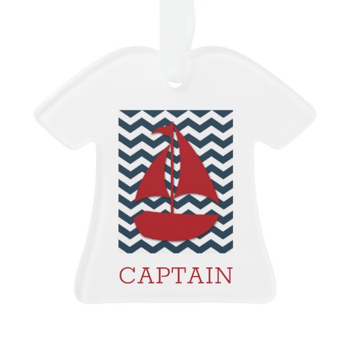 Nautical Sailboat Custom NAME Red White Blue Ornament