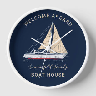 Nautical Sailboat Family Vacation Beach House Clock