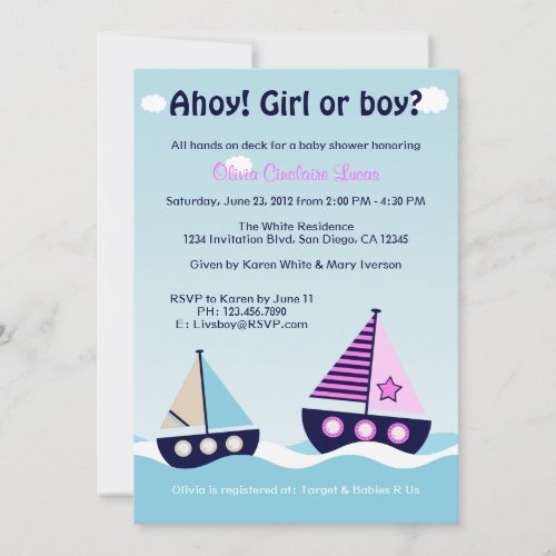 Nautical Sailboat Gender Reveal Gender Neutral Custom Announcements
