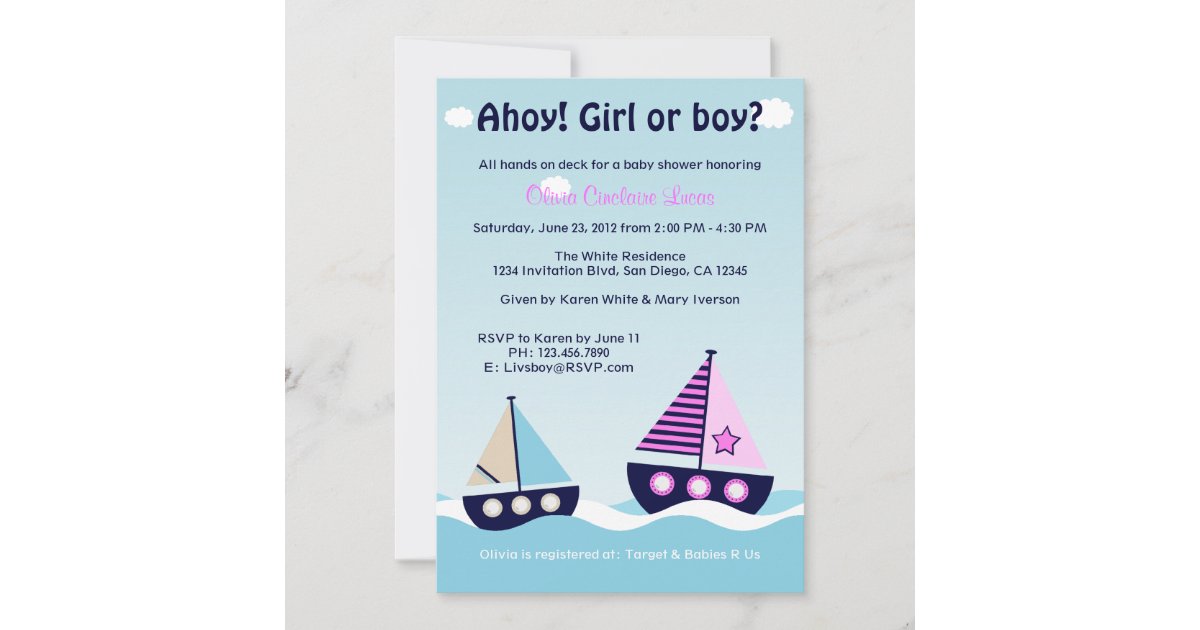 Nautical Sailboat Gender Reveal Gender Neutral Invitation Zazzle
