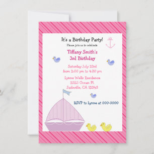 Nautical Sailboat Girls Birthday Invitation