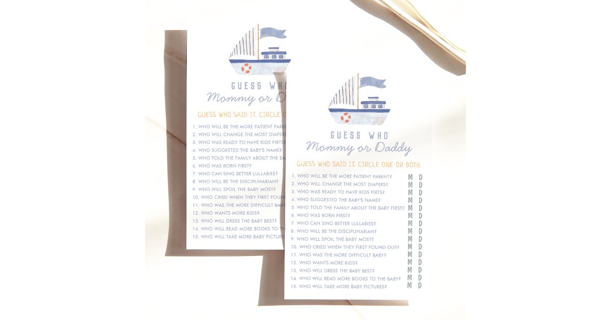Nautical Sailboat Guess Who Baby Shower Game | Zazzle