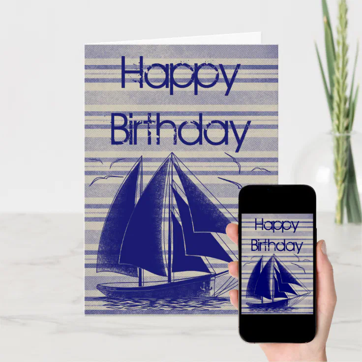 Nautical sailboat Happy Birthday Card | Zazzle