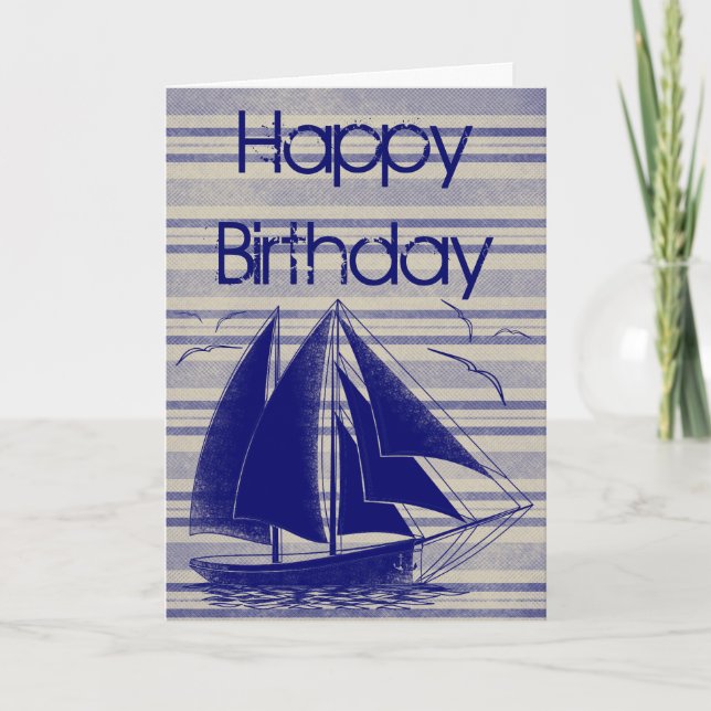 Nautical sailboat Happy Birthday Card (Front)