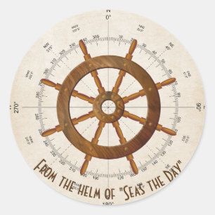 nautical sailboat helm with compass classic round sticker