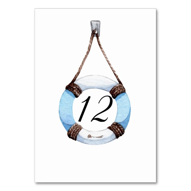 Nautical Sailboat Life Ring Wedding Table Number (Front)