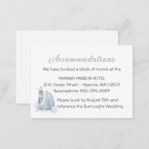 Nautical Sailboat Lighthouse Wedding Accommodation Enclosure Card