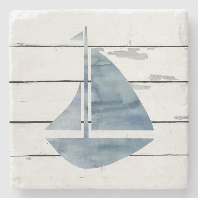 Nautical Sailboat Marble Stone Coaster (Front)