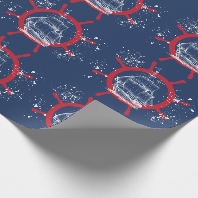 Nautical Sailboat Marine Blue Wrapping Paper (Corner)