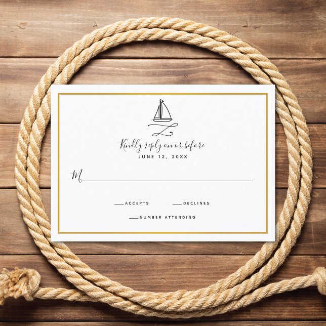 Nautical Sailboat Minimal Wedding RSVP Card (Creator Uploaded)