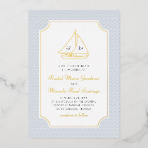 Nautical Sailboat Minimalist Preppy Wedding Foil Invitation