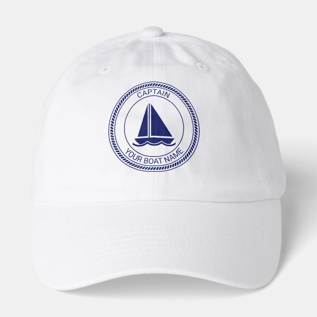 Nautical SailBoat Name Rope #2 Captain Hat (Front)