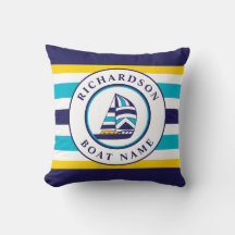 Nautical Sailboat Navy Aqua Blue Yellow Name