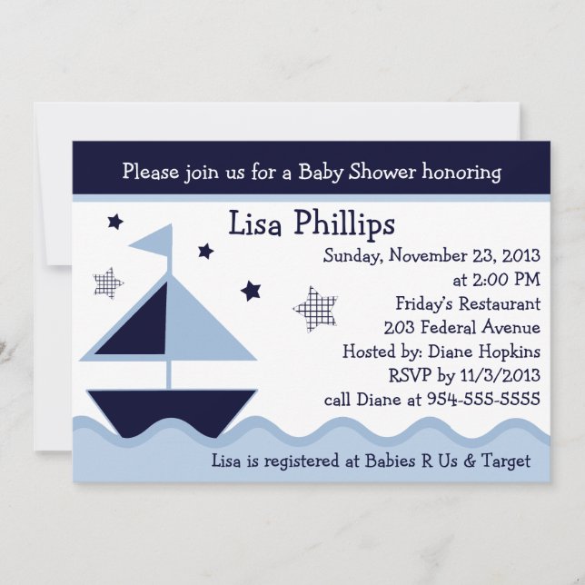 Nautical/Sailboat/Navy Baby Shower Invitation (Front)