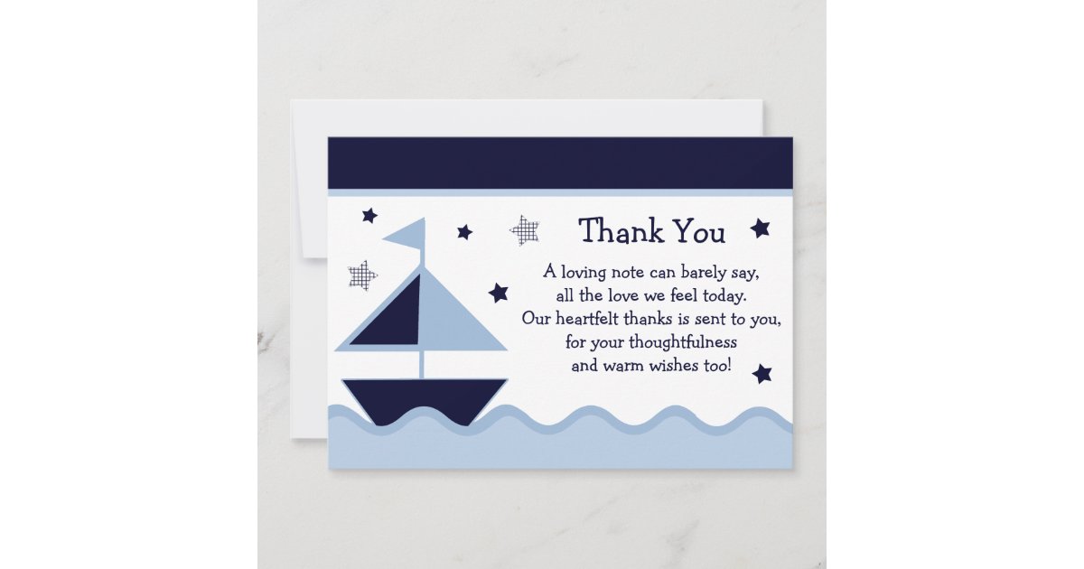 Nautical Sailboat Navy Baby Shower Thank You Card Zazzle Com