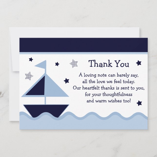 Nautical/Sailboat/Navy Baby Shower Thank You Card (Front)