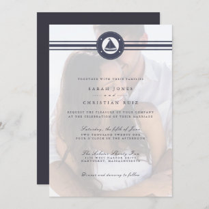 Nautical Sailboat Navy Blue Photo Wedding Invitation