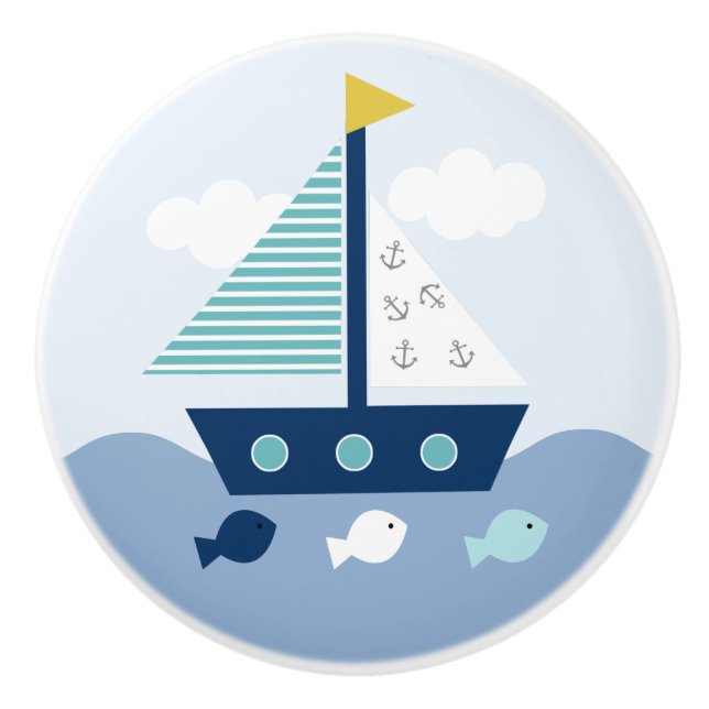 Nautical Sailboat Nursery Drawer Pull Knob (Front)