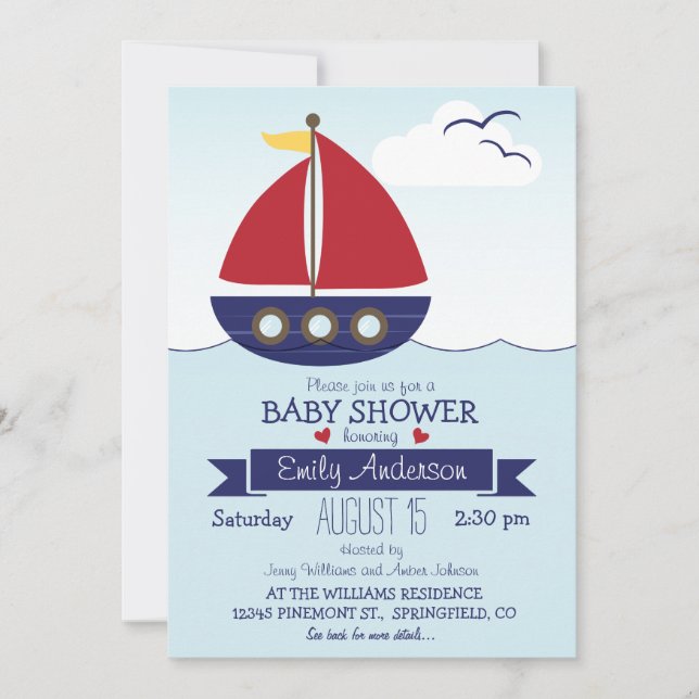 Nautical Sailboat, Ocean Baby Shower or Sprinkle Invitation (Front)