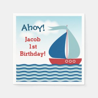 Nautical Sailboat on Water Boy Birthday Paper Napkin