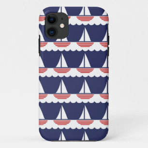 Nautical Sailboat Pattern Navy Blue and Red iPhone 11 Case