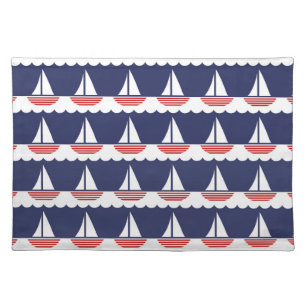 Nautical Sailboat Pattern Navy Blue and Red Cloth Placemat