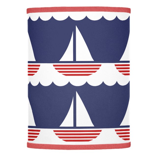 Nautical Sailboat Pattern Navy Blue and Red Lamp Shade (Front)