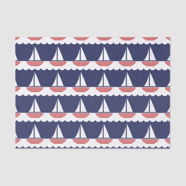 Nautical Sailboat Pattern Navy Blue and Red Tissue Paper (Front)