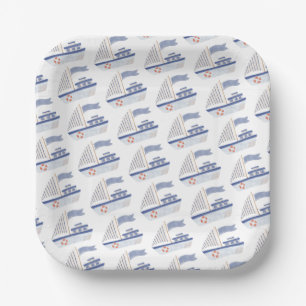 Nautical Sailboat Pattern Paper Plates