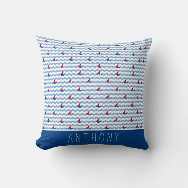 Nautical Sailboat Personalized Throw Pillow (Front)