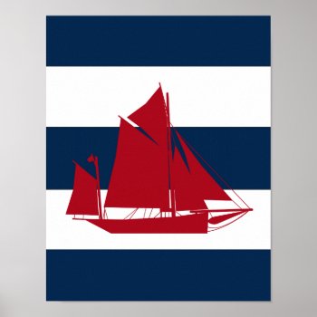 Nautical Sailboat Print Red  Navy And White by Home_Suite_Home at Zazzle
