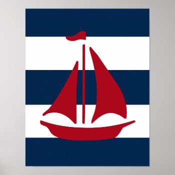 Nautical Sailboat Print Red  Navy And White by Home_Suite_Home at Zazzle