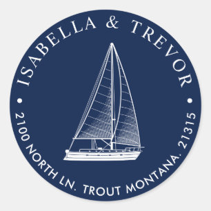 Nautical Sailboat Return Address Classic Round Sticker